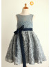 Gray Lace Rosette Skirt Heart Cut  Back Flower Girl Dress